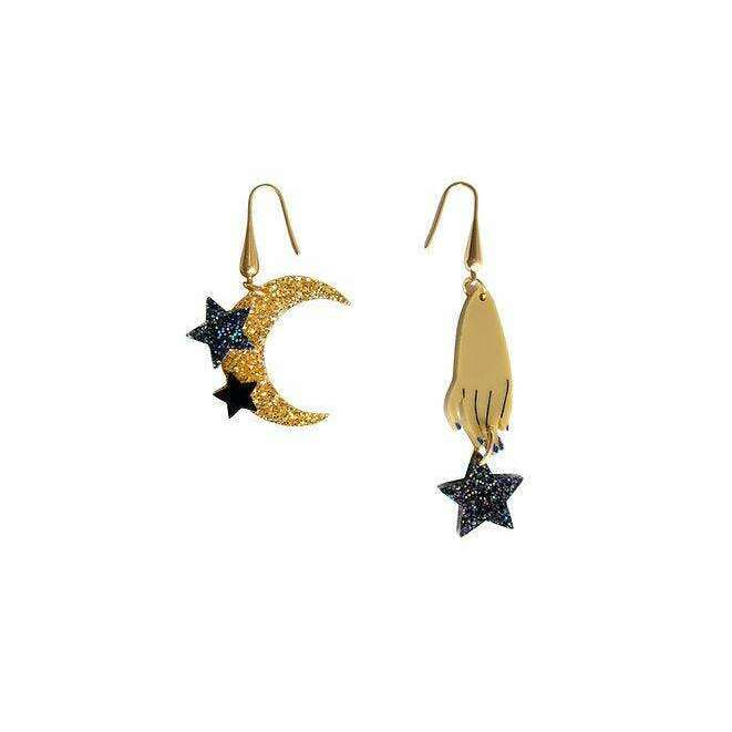 Hand and Moon Earrings by Laliblue