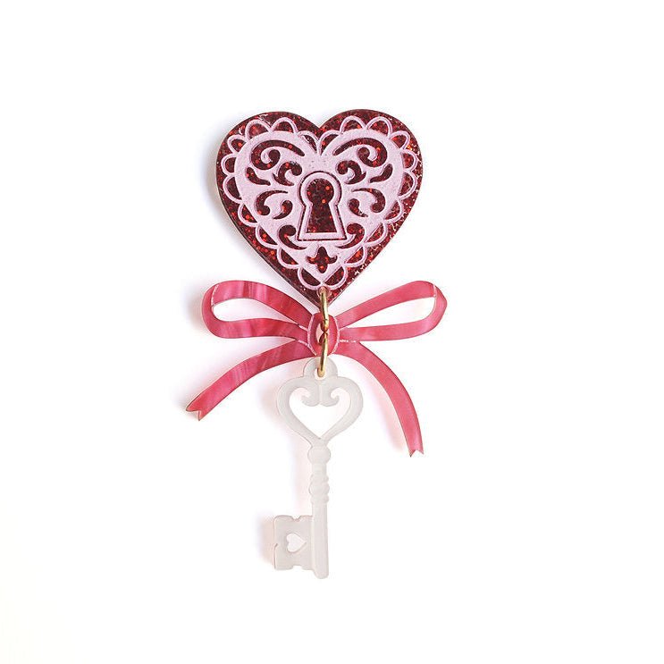 Heart with Key Brooch by Laliblue – Retro Kitschy Statement Brooch for Collectors by Quirks! at Shirley Shoppe