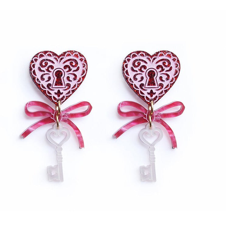 Heart with Key Earrings by Laliblue – Retro Statement Jewelry Laliblue by Quirks! at Shirley Shoppe