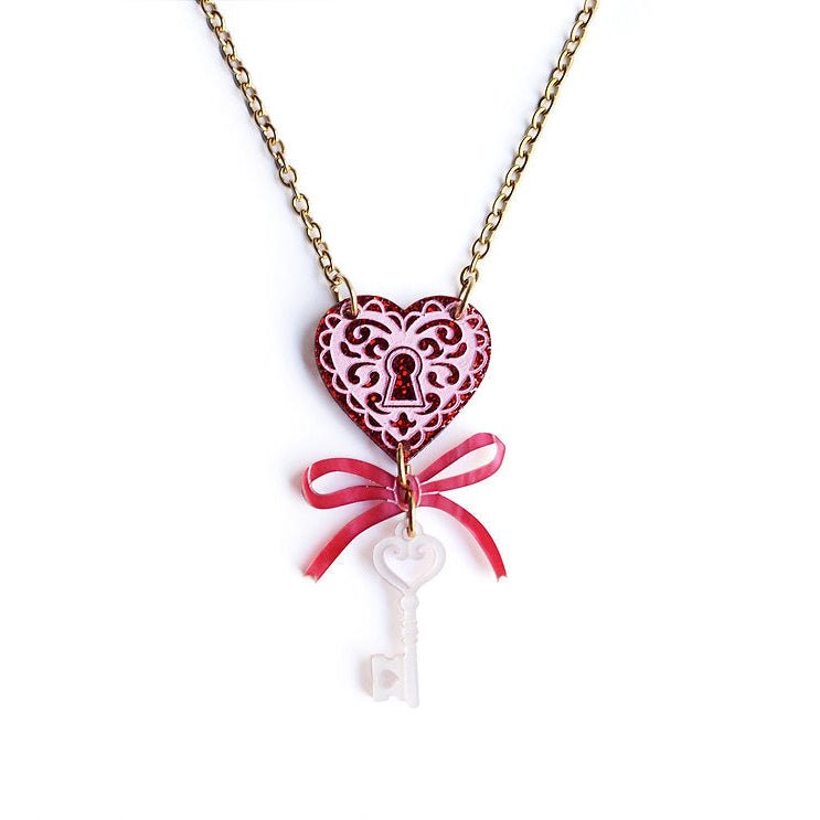 Heart with Key Necklace by Laliblue – Retro Statement Necklace Vintage Inspired by Quirks! at Shirley Shoppe