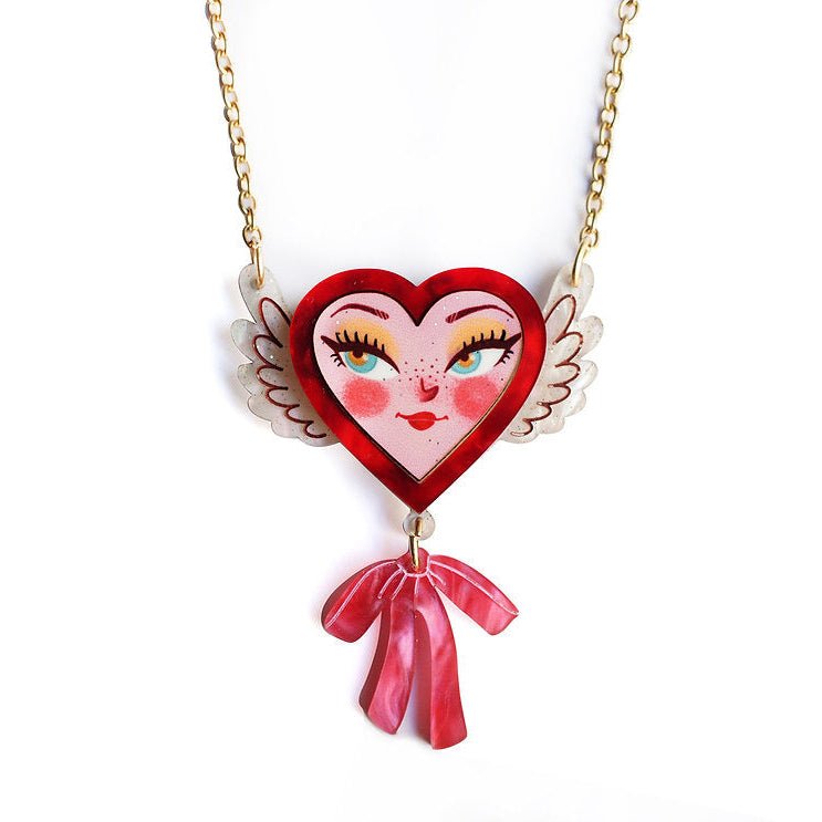Heart with Wings Necklace by Laliblue – Retro Statement Necklace Vintage Inspired by Quirks! at Shirley Shoppe