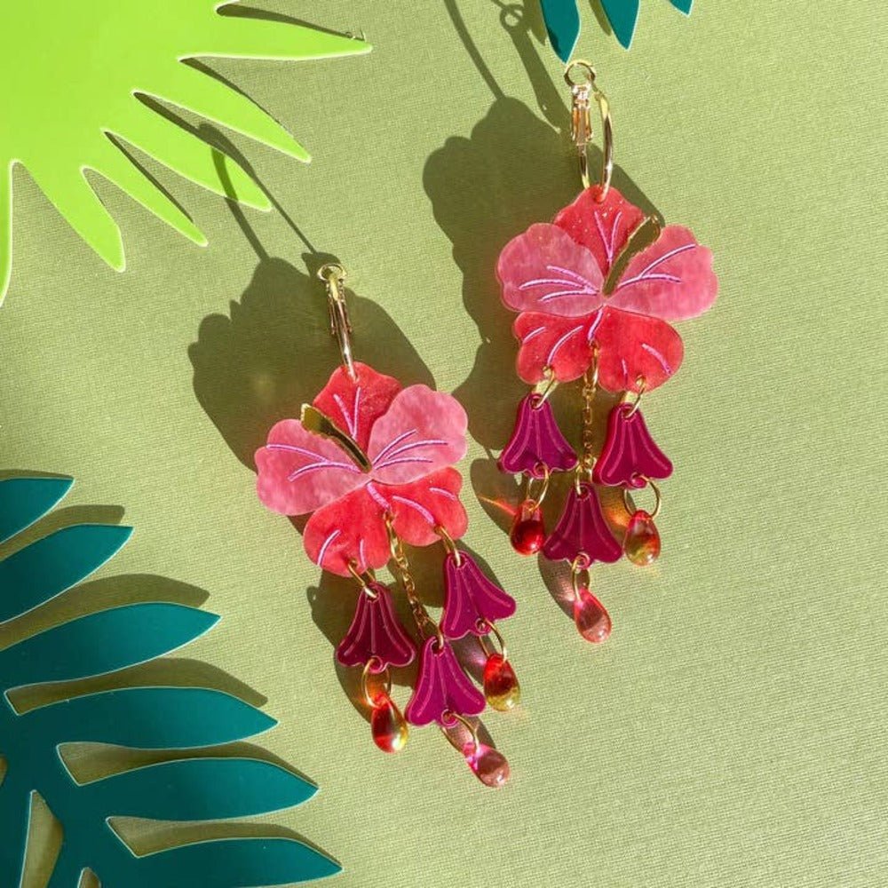Hibiscus Acrylic Dangle Earrings by Quirks! at Shirley Shoppe