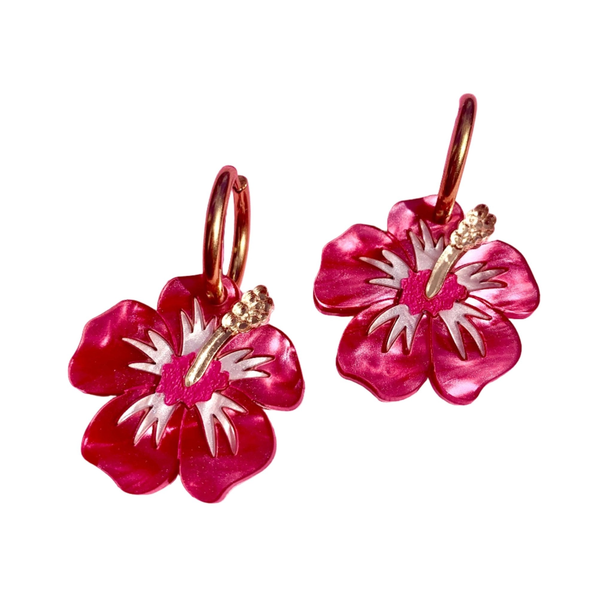 Hibiscus Flower Acrylic Earrings by Quirks! at Shirley Shoppe