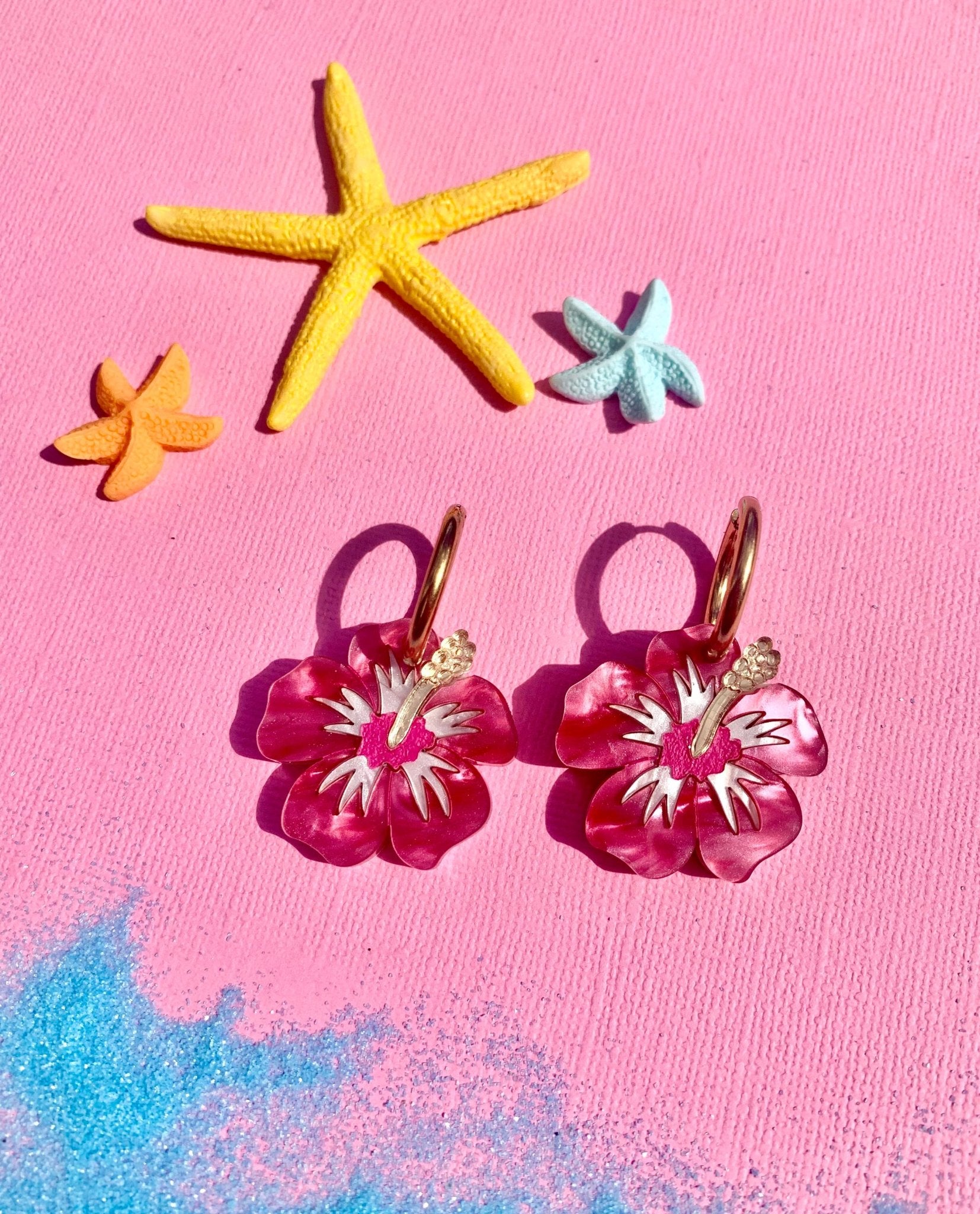 Hibiscus Flower Acrylic Earrings by Quirks! at Shirley Shoppe