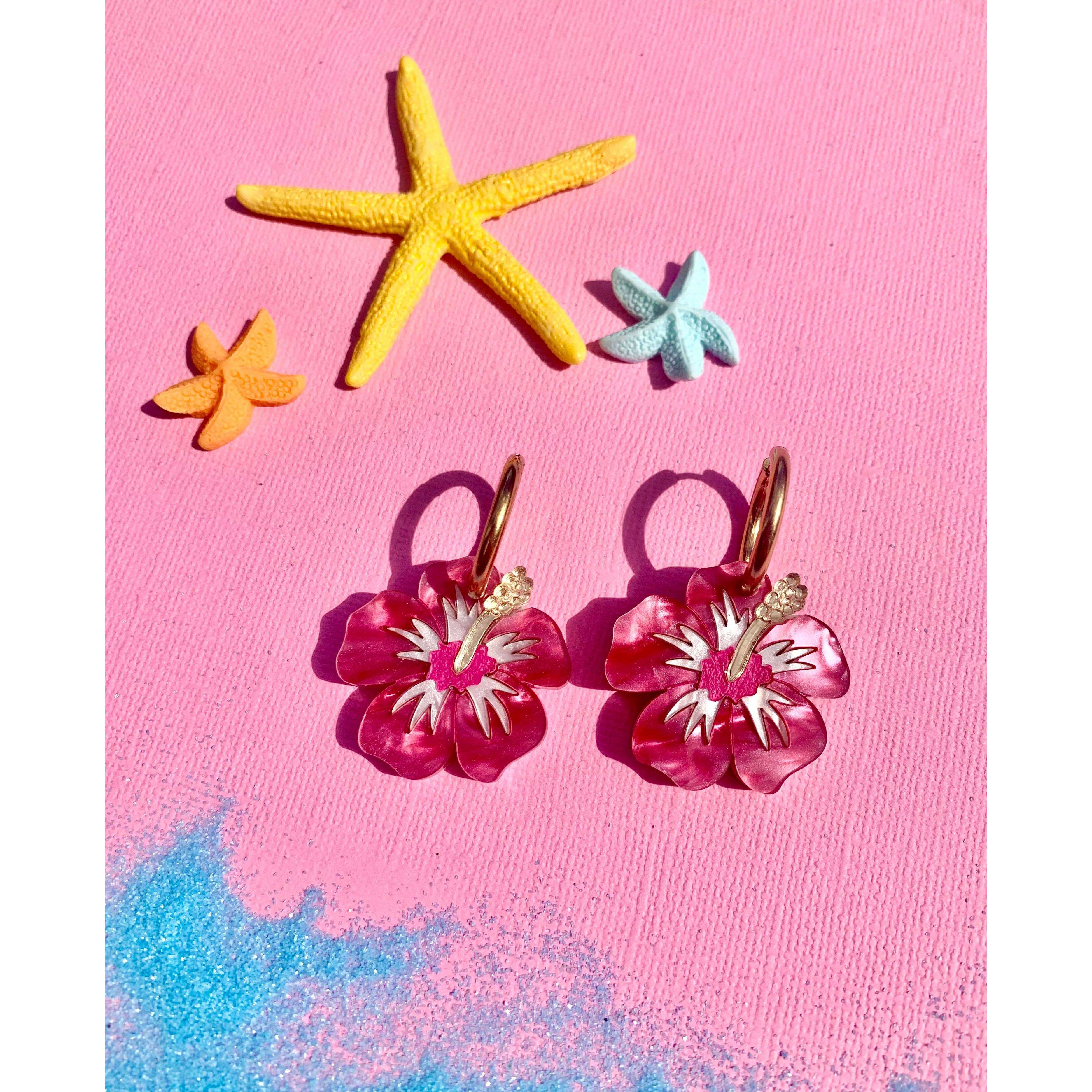 Hibiscus Flower Acrylic Earrings