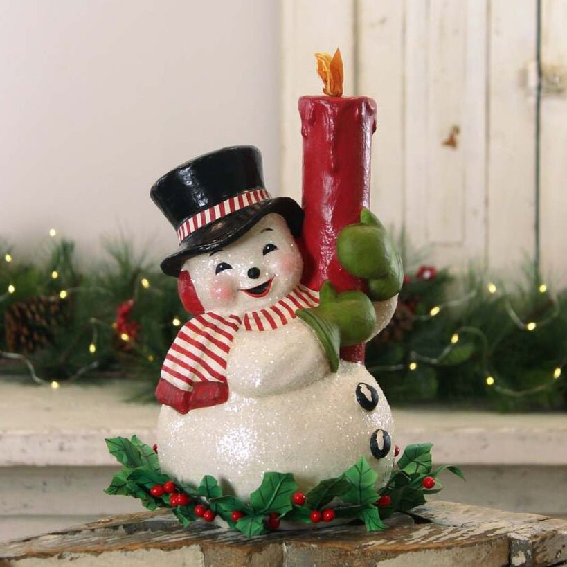 Holly Berry Snowman and Candle by Bethany Lowe Designs by Quirks! at Shirley Shoppe