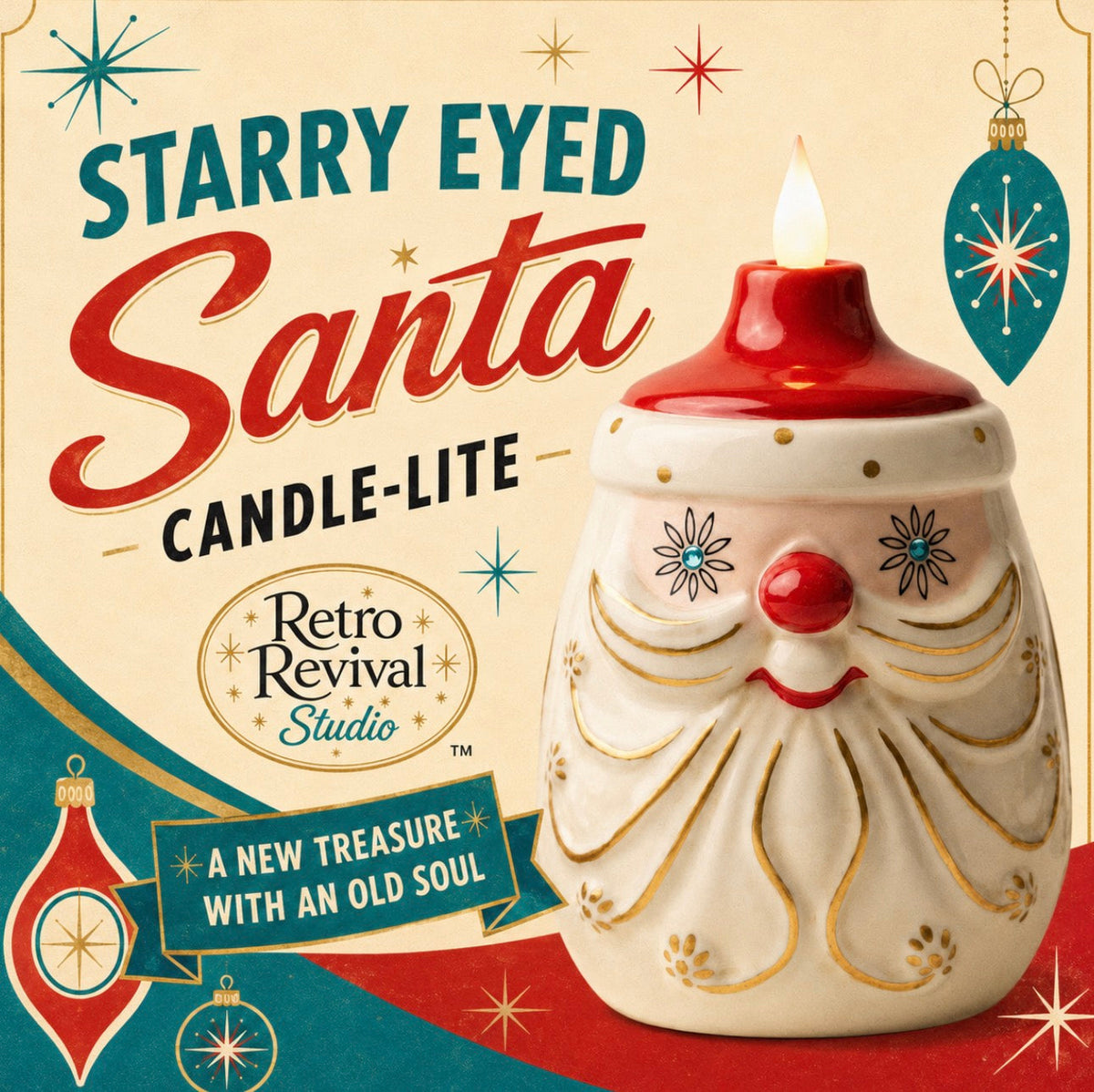 Starry Eyed Santa Candle-Lite | Mid Century Christmas Decor | Vintage Inspired Ceramic Holiday Figurine SHIPS SEPT