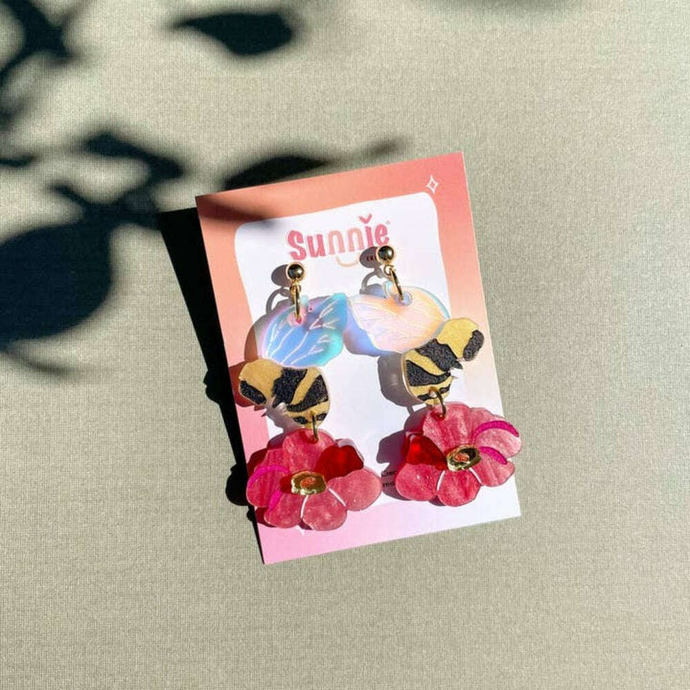 Honey Bee Flower Acrylic Earrings