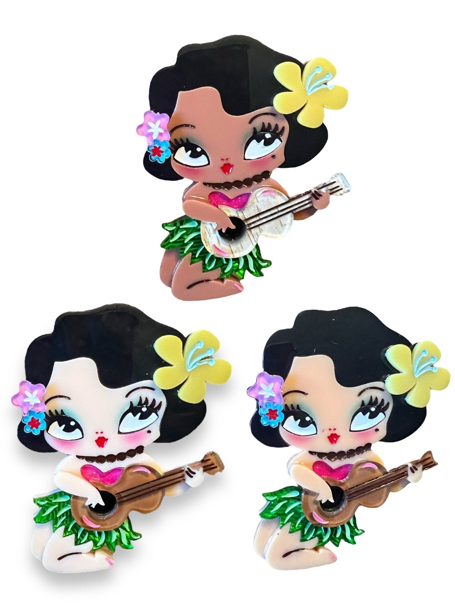 Hula Lula Tiki Girl Brooch by Miss Fluff x Lipstick & Chrome by Quirks! at Shirley Shoppe