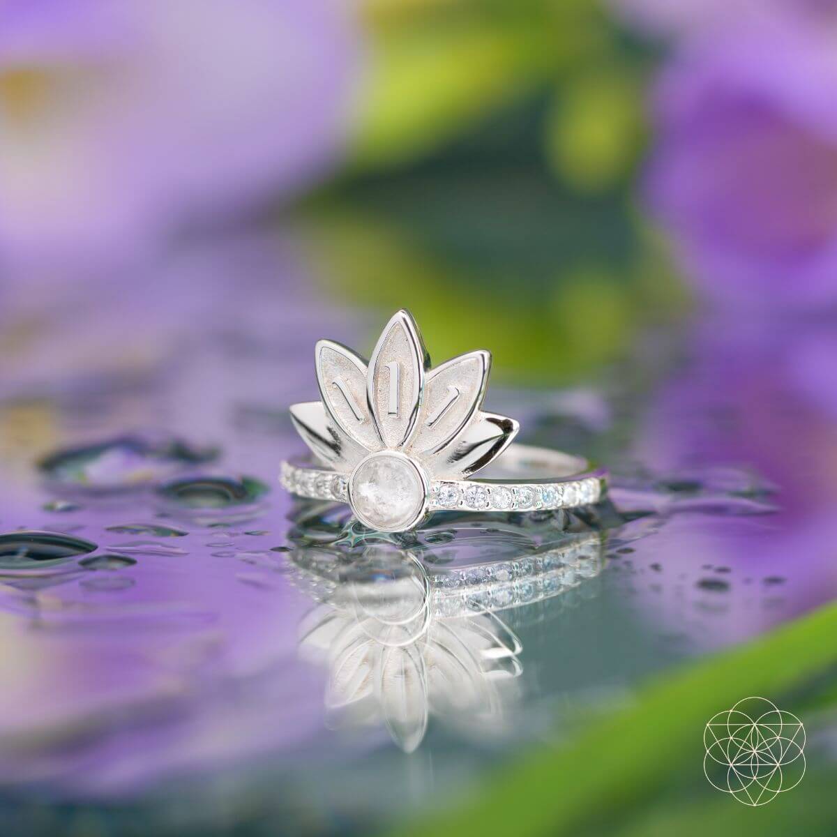 I Am Divinely Guided: 111 Angel Number Silver Lotus Ring by Conscious Items at Shirley Shoppe