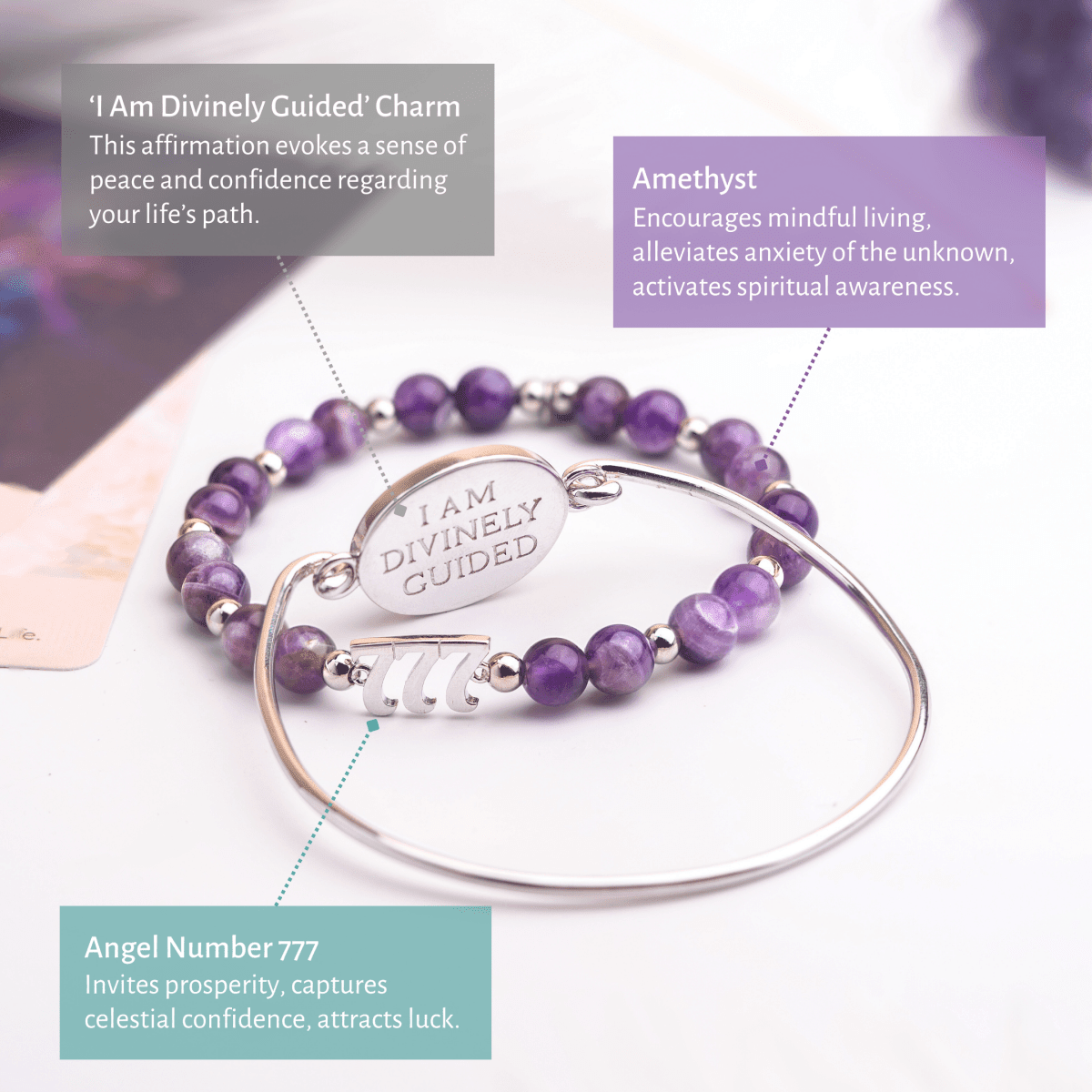 I Am Fortunate - 777 Lucky Amethyst Bracelet Set by Conscious Items at Shirley Shoppe