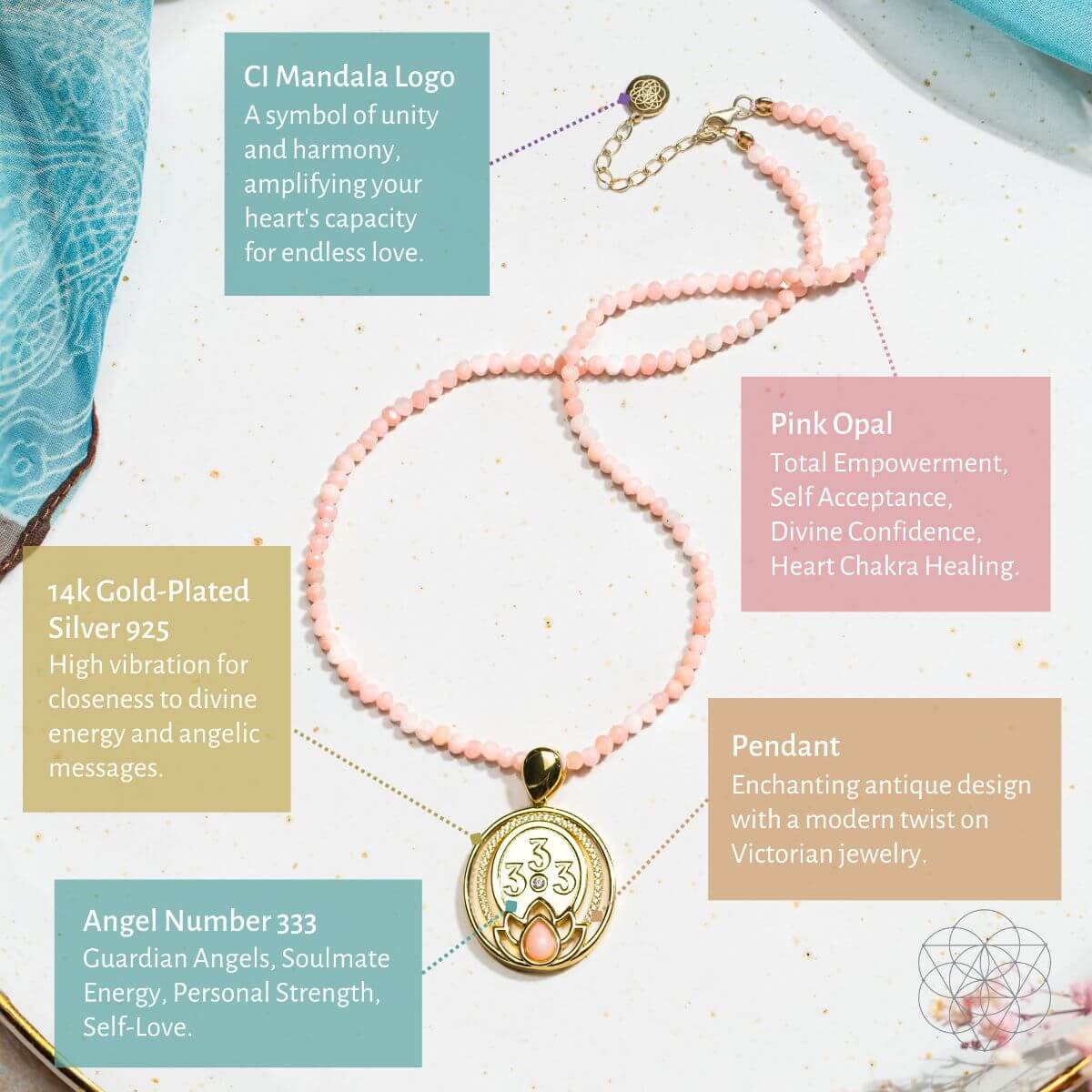 I Am Love - 333 Pink Opal Silver Necklace of True Love by Conscious Items at Shirley Shoppe