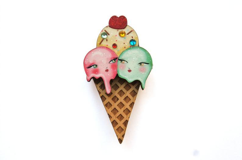 Ice Cream Cone Brooch by Laliblue by Quirks! at Shirley Shoppe