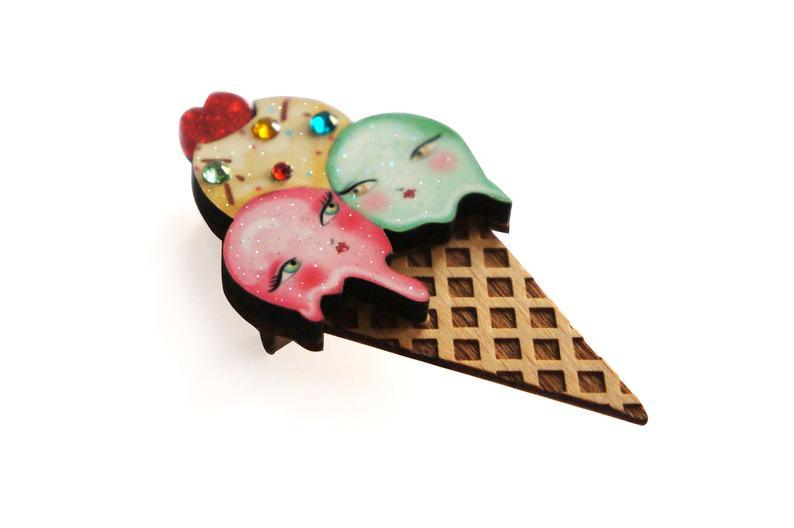 Ice Cream Cone Brooch by Laliblue by Quirks! at Shirley Shoppe
