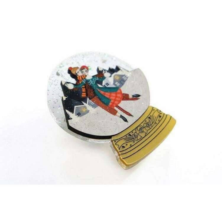 Ice Skating Snow Globe Brooch by Laliblue
