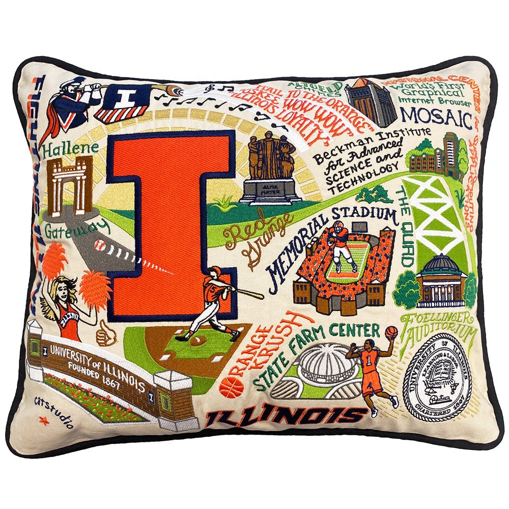 Illinois, University of Collegiate Hand - Embroidered Pillow by Quirks! at Shirley Shoppe