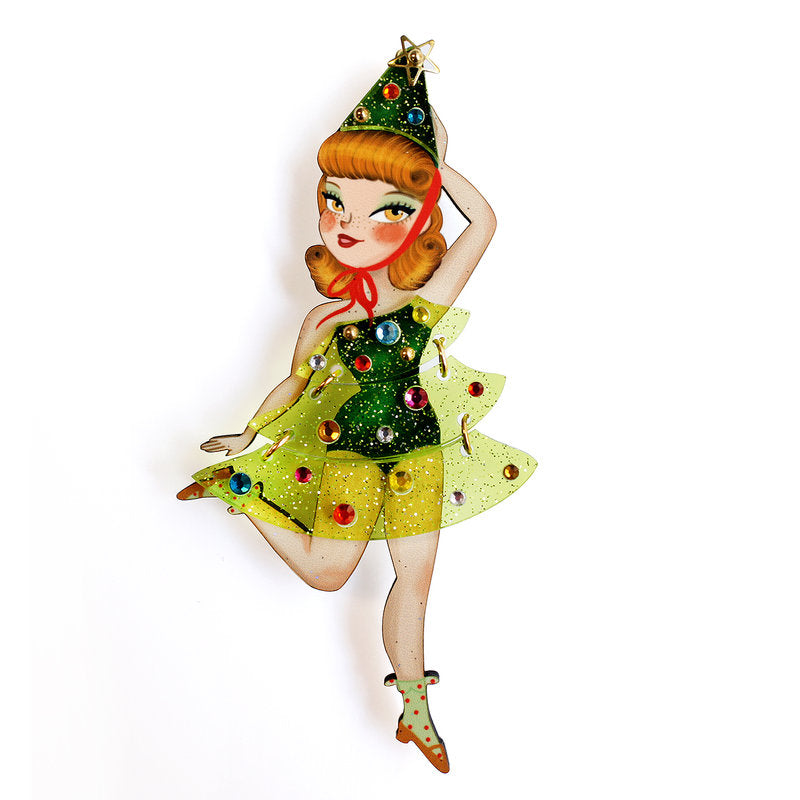 Grinchy Girl Christmas Brooch by Laliblue – Retro Kitschy Statement Brooch for Collectors