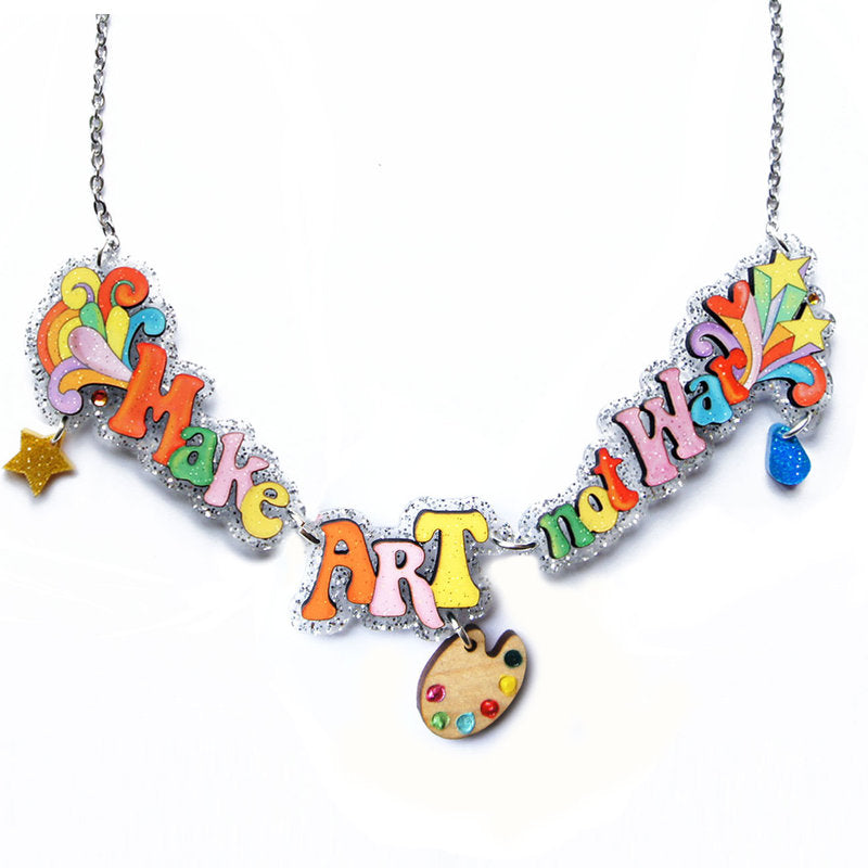Make Crafts Not War Necklace by Laliblue – Retro Statement Necklace Vintage Inspired