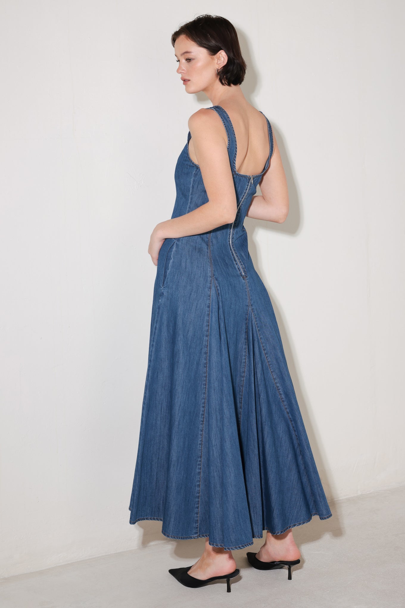 INDIGO SWAY DENIM MIDI DRESS by Flying Tomato at Shirley Shoppe
