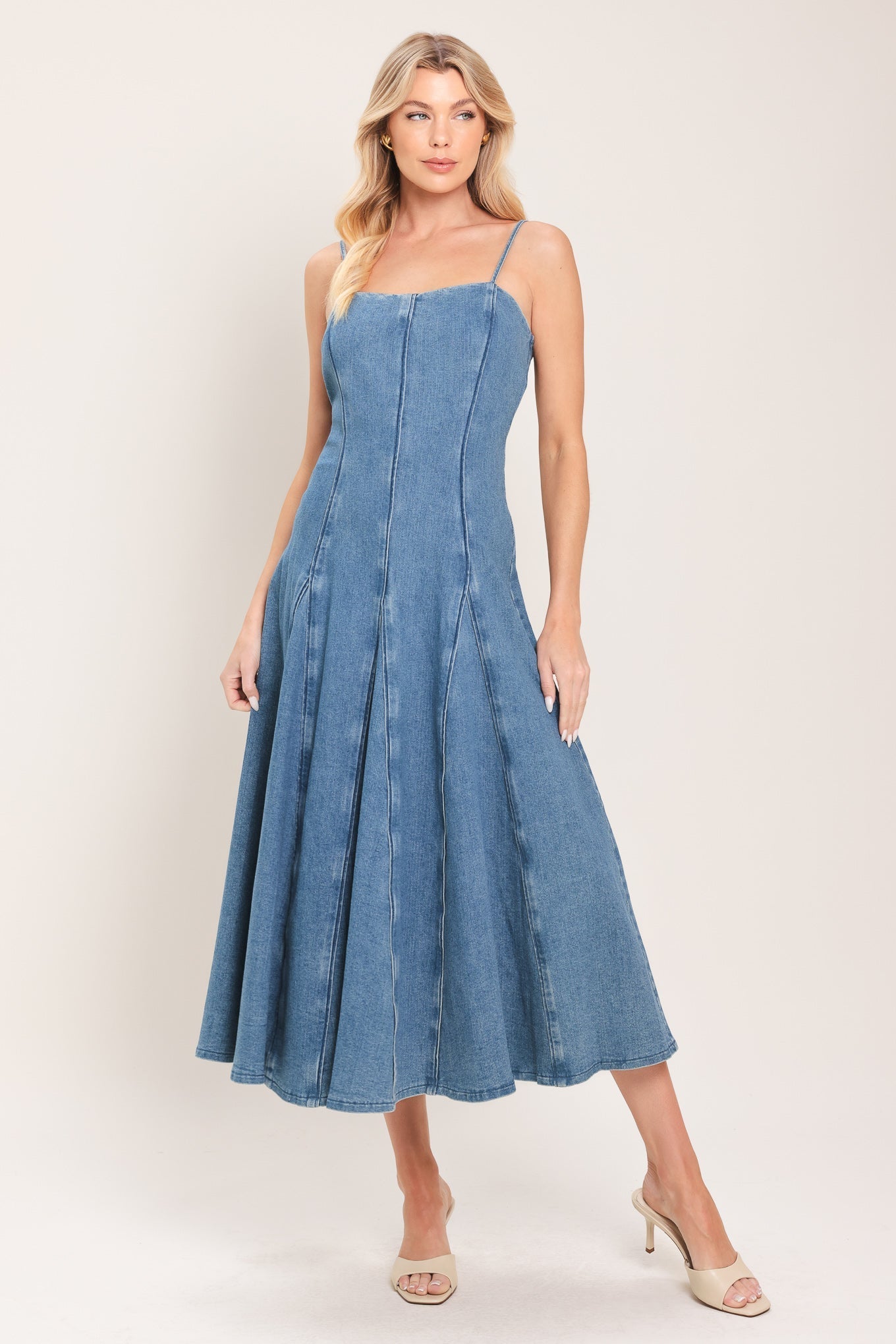 INDIGO WHISPER DENIM MIDI DRESS by Flying Tomato at Shirley Shoppe