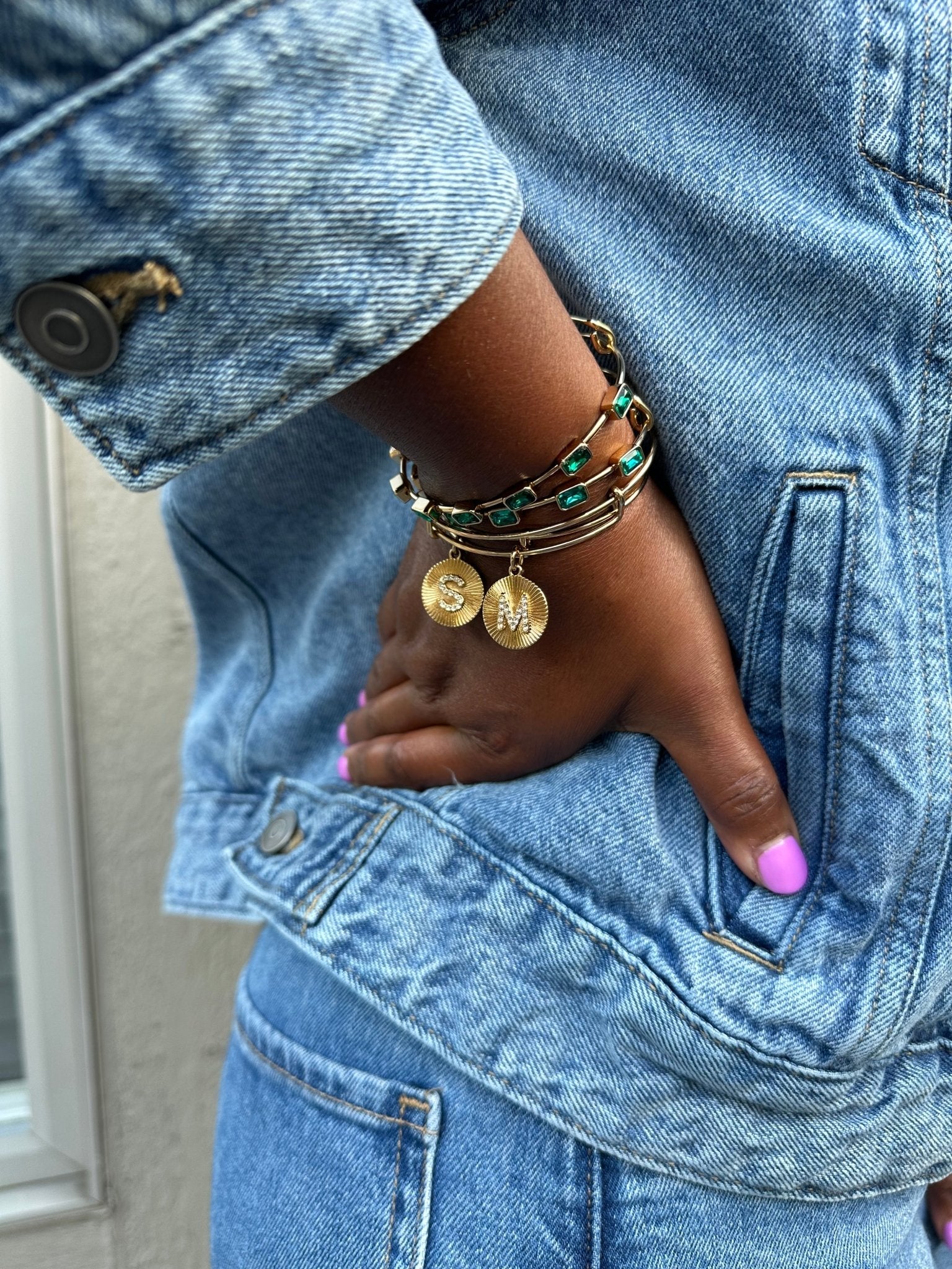 Initial M Pave Starburst Texture Bangle by ALEX AND ANI at Shirley Shoppe