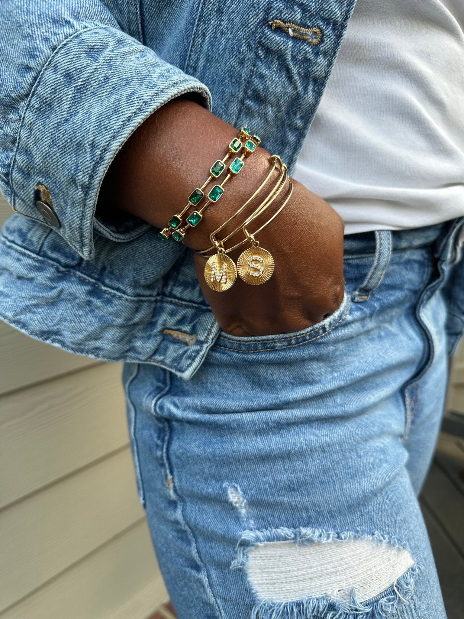 Initial M Pave Starburst Texture Bangle by ALEX AND ANI at Shirley Shoppe