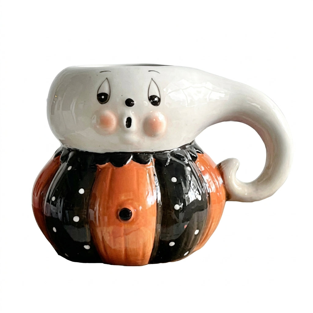 Johanna Parker Carnival Cottage Ghost and Polka Dot Pumpkin Halloween Mug