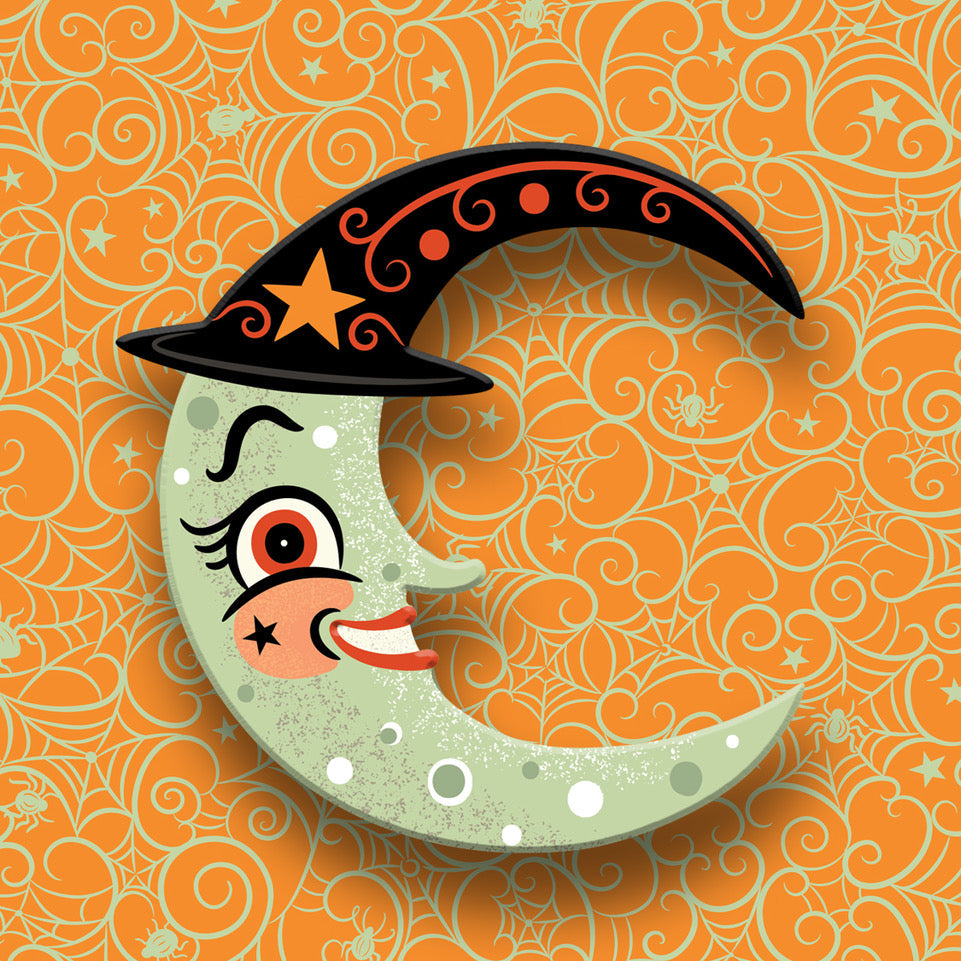 Witchy Crescent Moonhilda Brooch by Johanna Parker x Lipstick & Chrome — Folk Art Moon Witch Pin