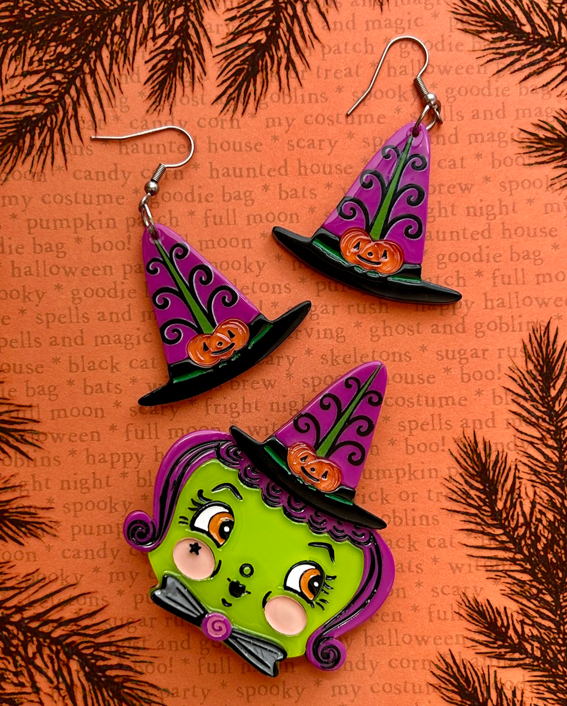 Hagatha's Hat Earrings by Johanna Parker x Lipstick & Chrome — Halloween Witch Hat Drop Earrings
