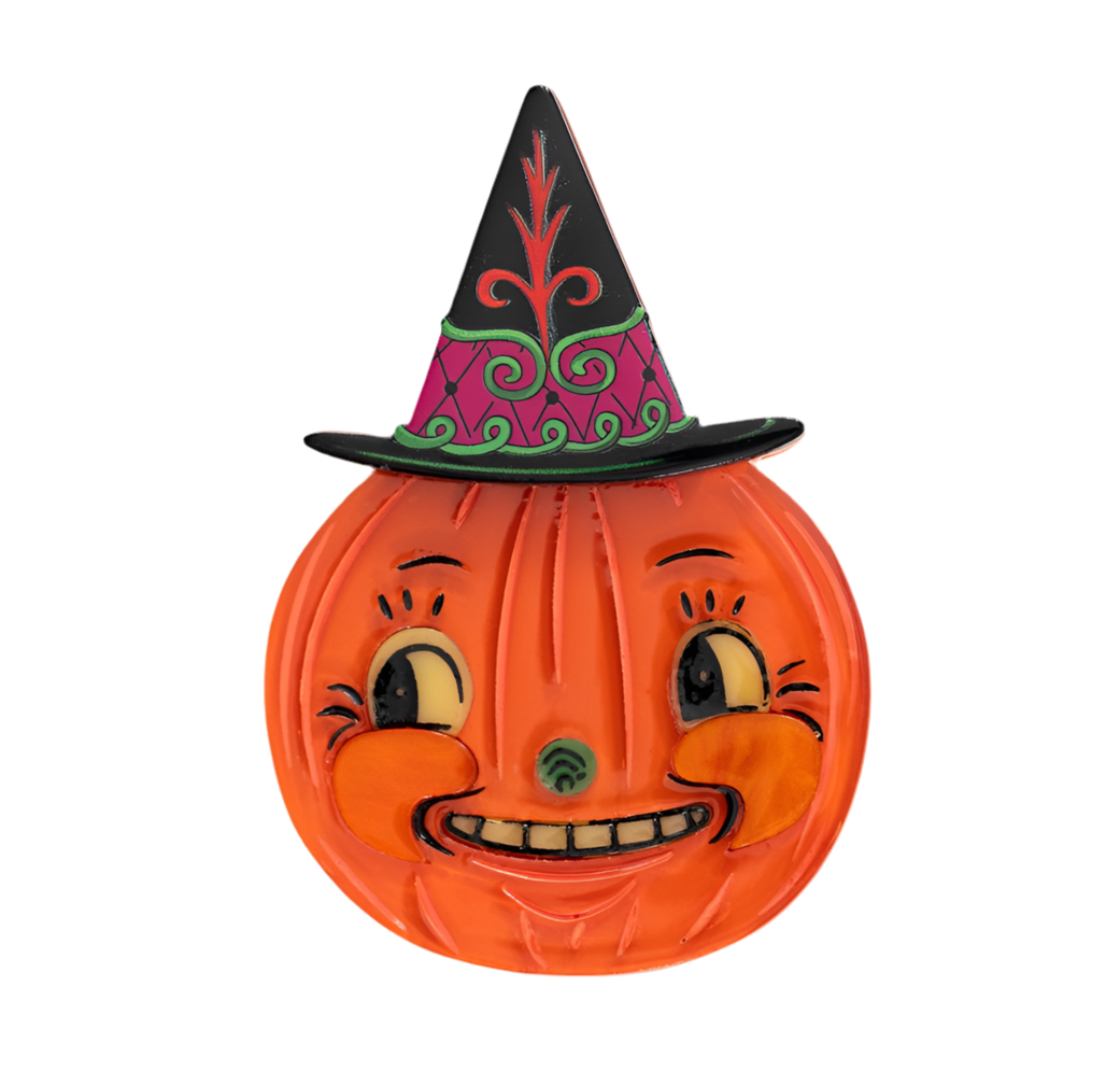 Hocus Pocus Pumpkin Brooch by Johanna Parker x Lipstick & Chrome — Folk Art Halloween Pumpkin Pin