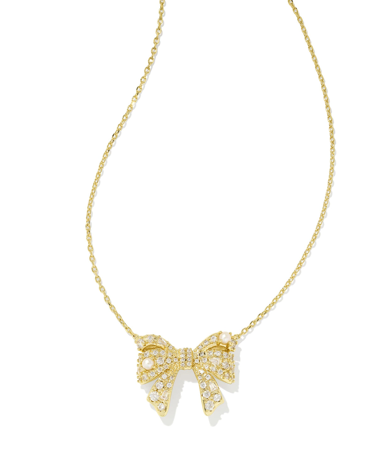 Kendra Scott Krista Bow Short Pendant Necklace in Gold White Mix