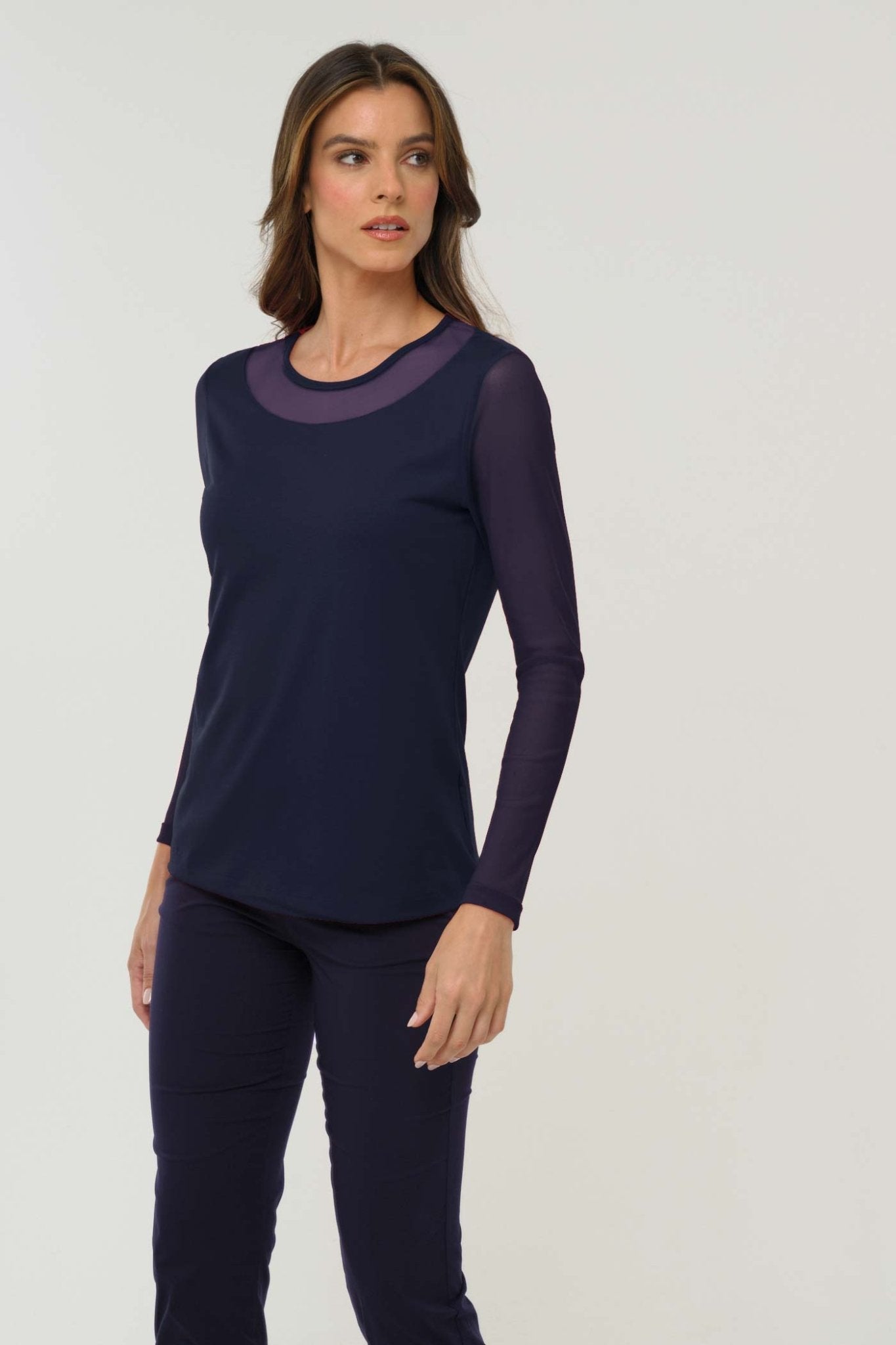 Kim Mesh-Sleeve Top in Pima Modal by Anatomie at Shirley Shoppe
