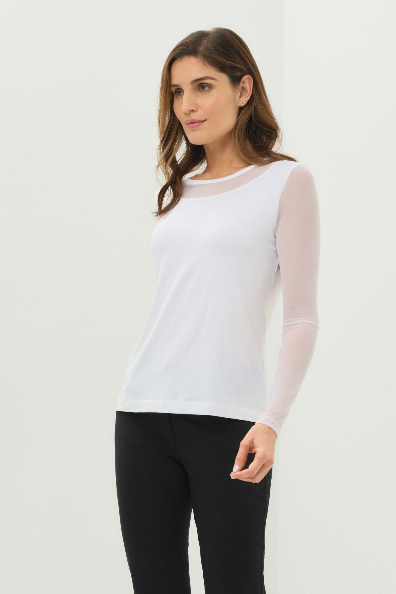 Kim Mesh-Sleeve Top in Pima Modal by Anatomie at Shirley Shoppe