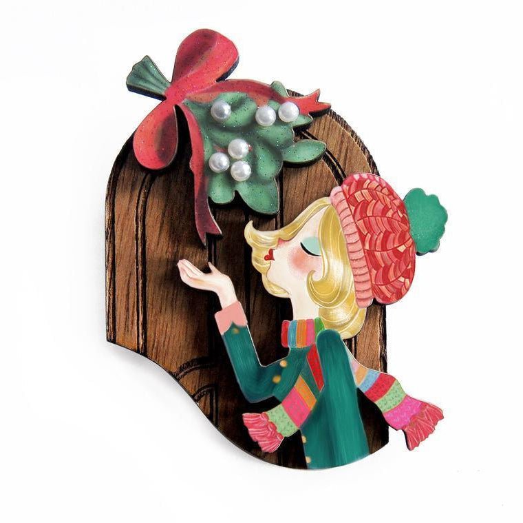 Kiss Me Under the Mistletoe Brooch by Laliblue by Quirks! at Shirley Shoppe