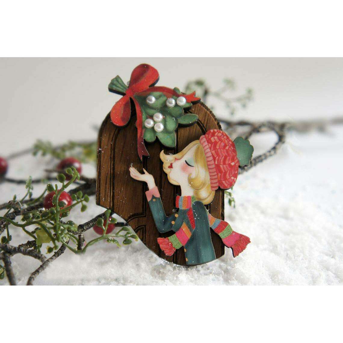 Kiss Me Under the Mistletoe Brooch by Laliblue