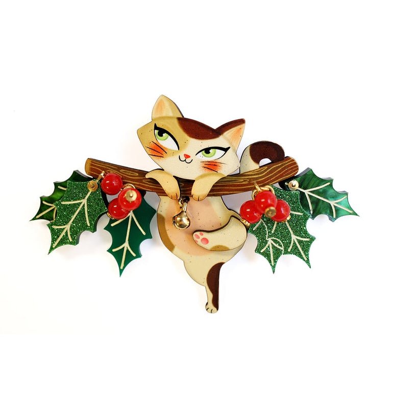 Kitty on A Holly Branch Brooch by Laliblue by Quirks! at Shirley Shoppe