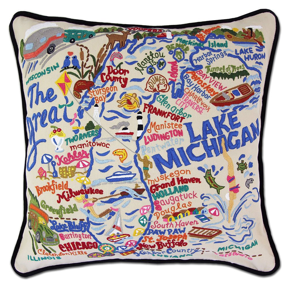 Lake Michigan Hand - Embroidered Pillow by Quirks! at Shirley Shoppe