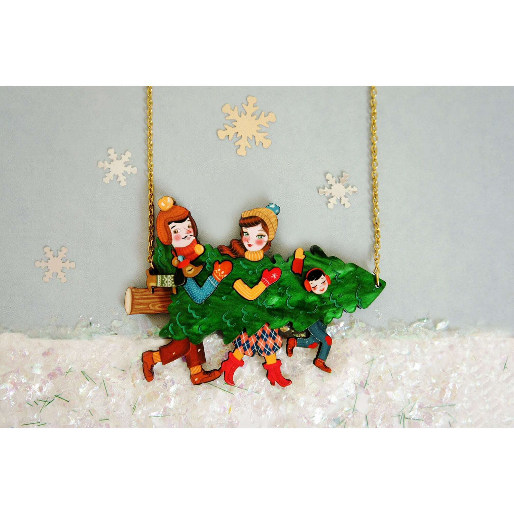 Family With Christmas Tree Necklace by Laliblue