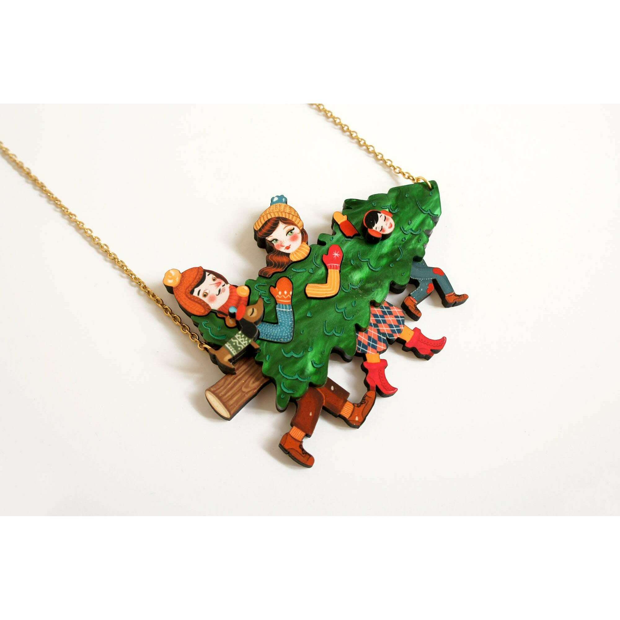 Family With Christmas Tree Necklace by Laliblue