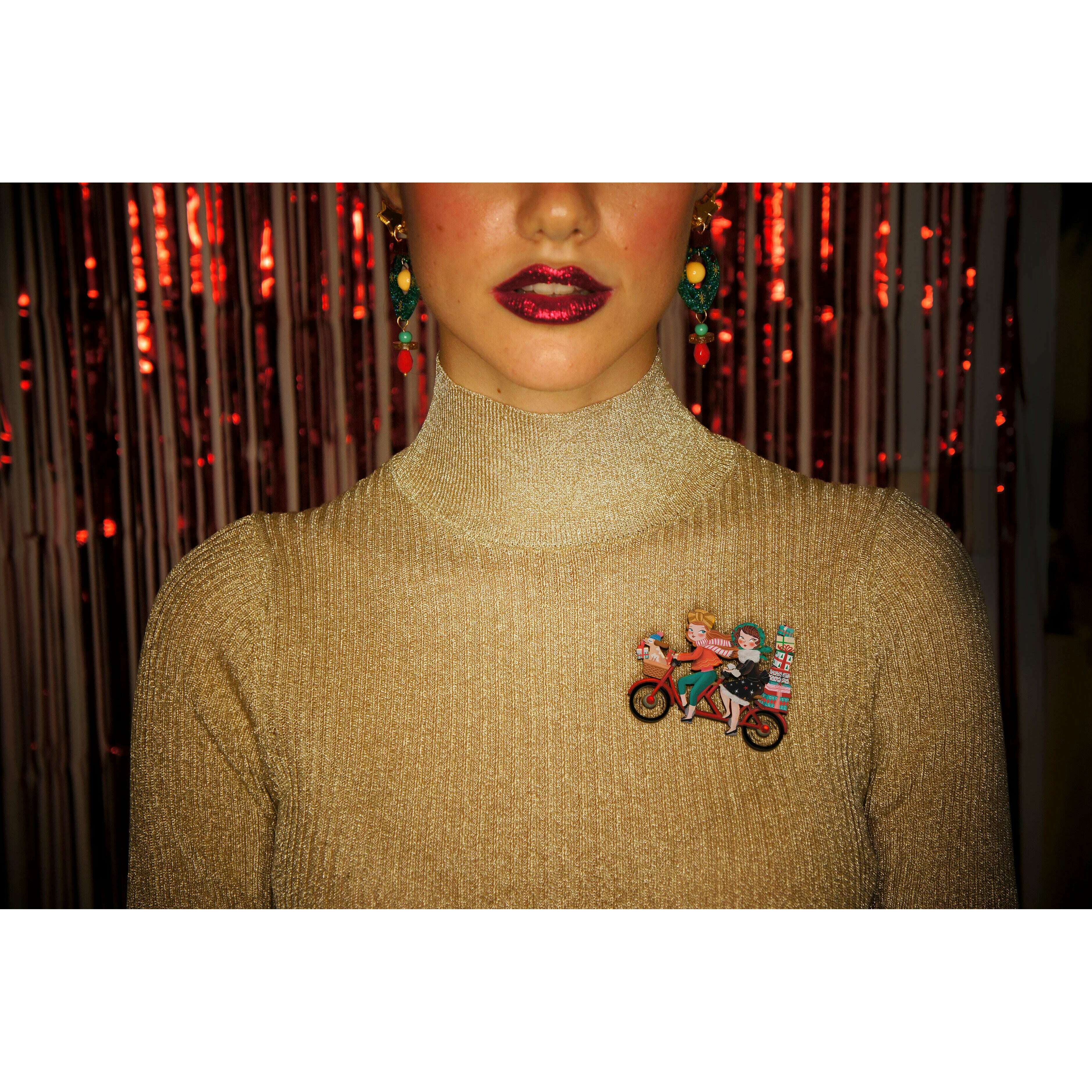 Friends on a Bicycle Brooch