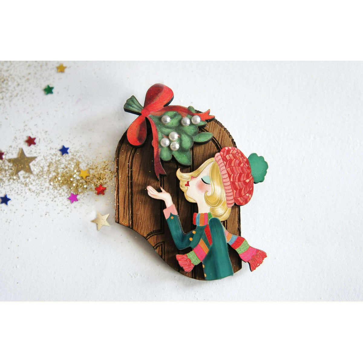 Kiss Me Under the Mistletoe Brooch by Laliblue | PRE-ORDER SHIPS IN 2-3 WEEKS