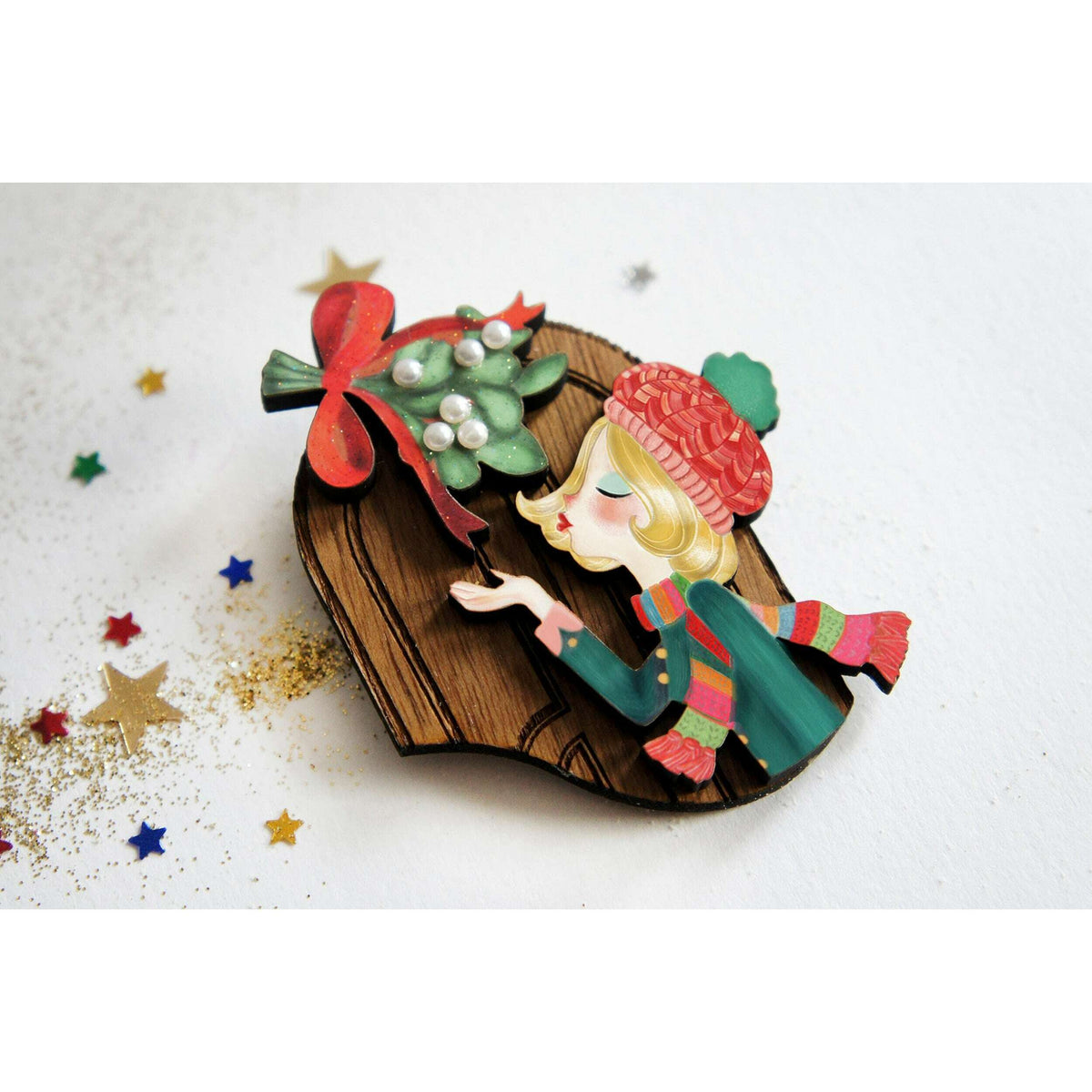 Kiss Me Under the Mistletoe Brooch by Laliblue | PRE-ORDER SHIPS IN 2-3 WEEKS