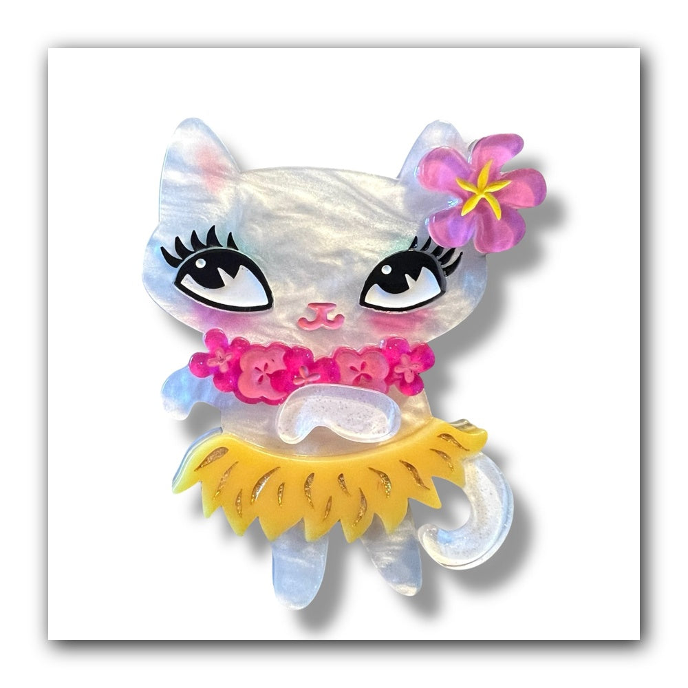 Tiki Hula Kitty Brooch by Miss Fluff x Lipstick & Chrome — Tropical Cat Pin