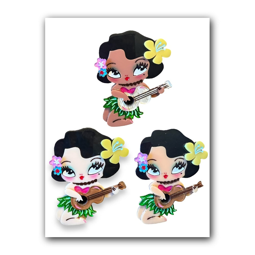 Hula Lula Tiki Girl Brooch by Miss Fluff x Lipstick & Chrome — Tropical Hula Dancer Pin
