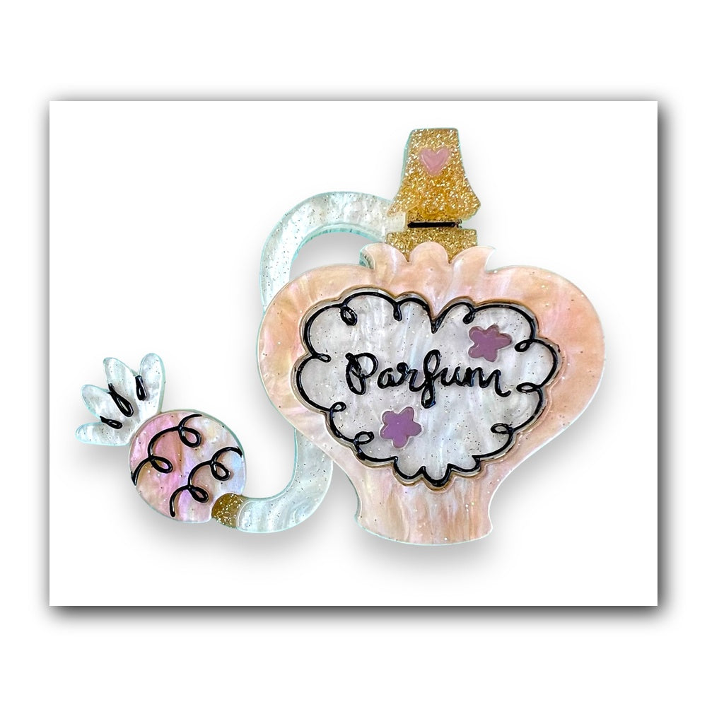 Glamour in a Bottle Peach Brooch by Asia Ellington x Lipstick & Chrome — Perfume Bottle Pin
