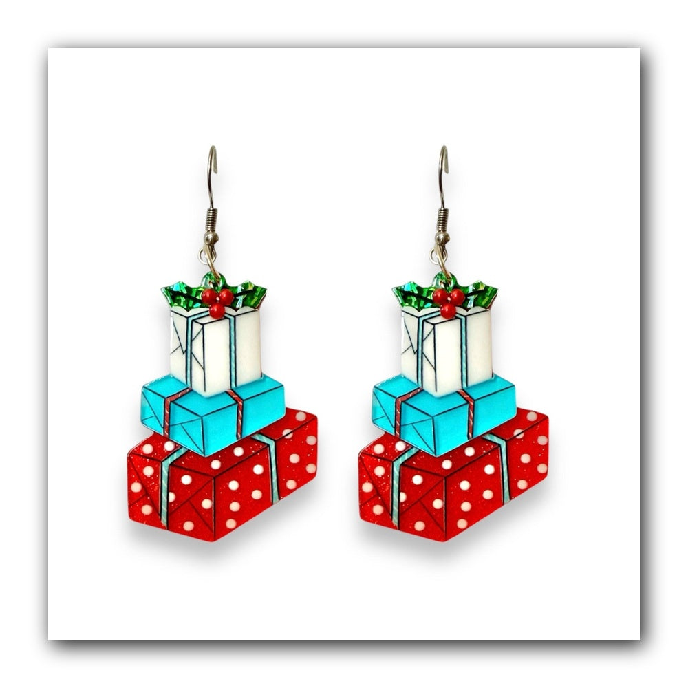 Christmas Happy Mail Earrings by 50's Vintage Dame x Lipstick & Chrome — Retro Holiday Drop Earrings