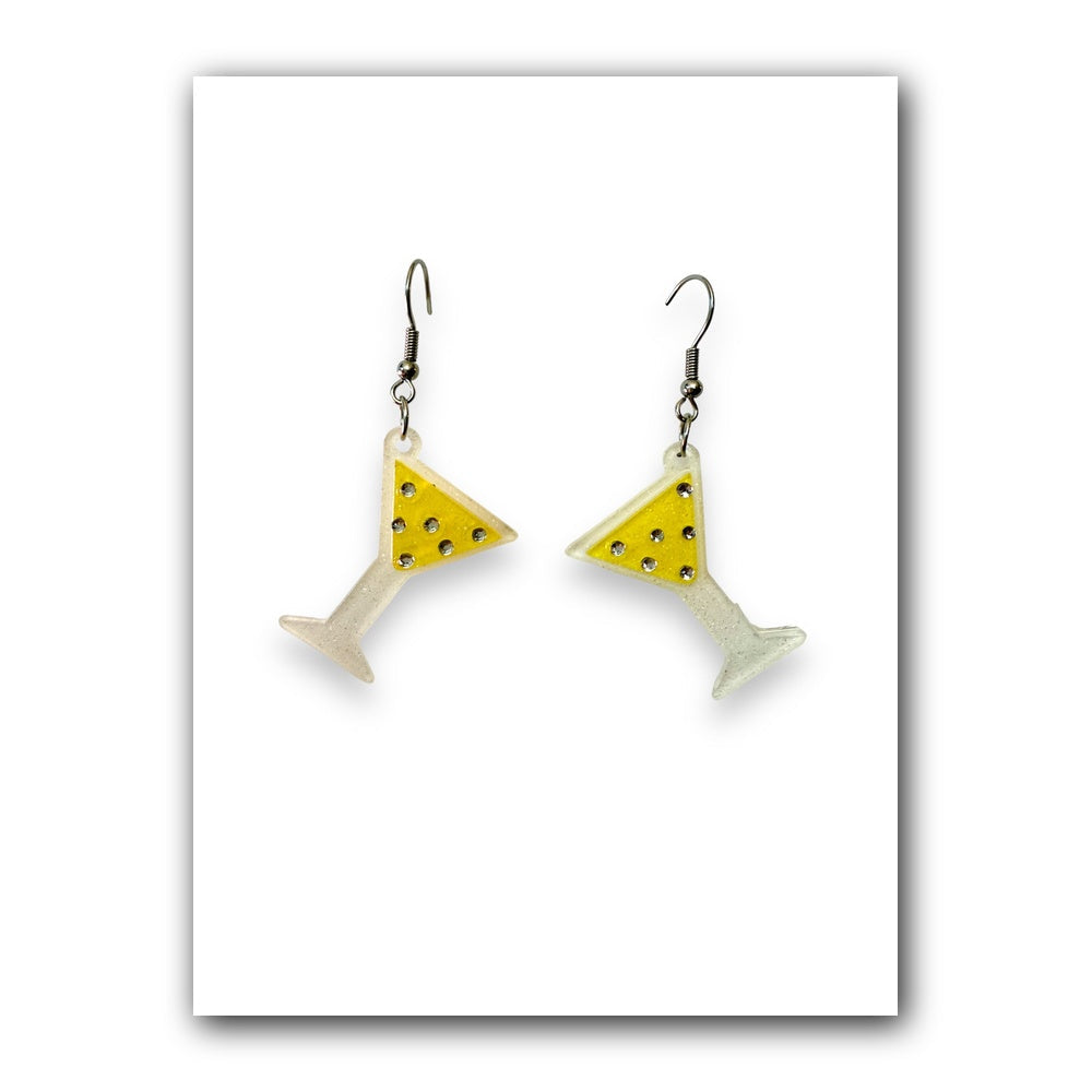 Martini Drop Earrings by Lipstick & Chrome — Retro Cocktail Acrylic Earrings