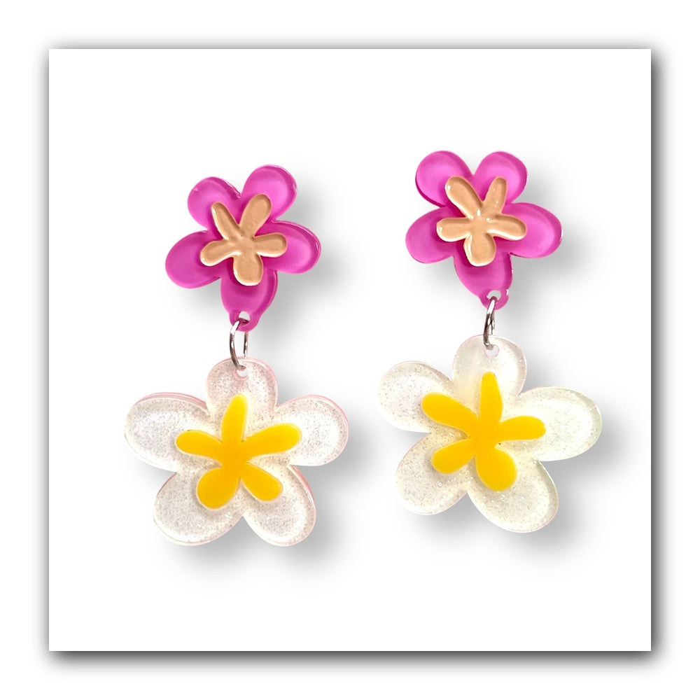 Floral Fantasy Earrings by Miss Fluff x Lipstick & Chrome — Tropical Tiki Flower Drop Earrings