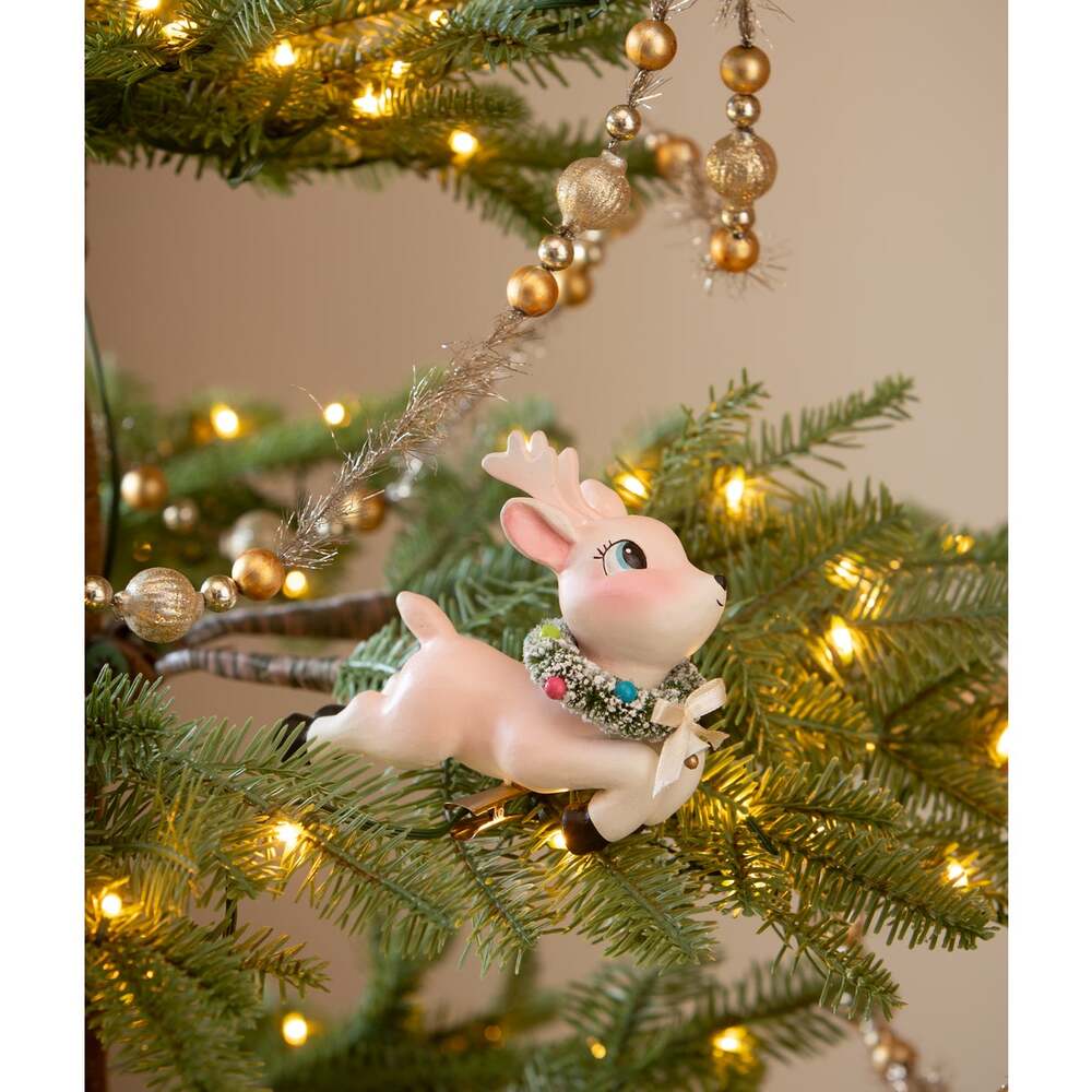 Leaping High Pink Reindeer Clip Ornament by Bethany Lowe by Quirks! at Shirley Shoppe