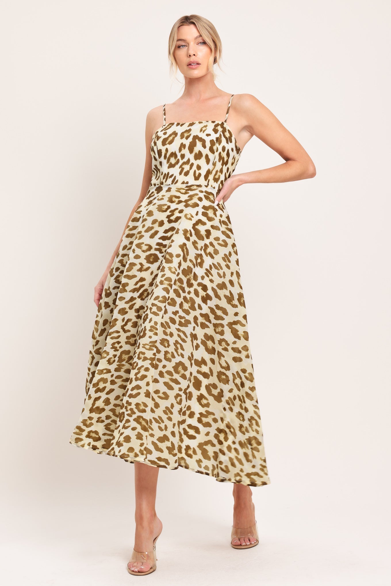LEOPARD GRACE WOVEN MIDI DRESS by Flying Tomato at Shirley Shoppe
